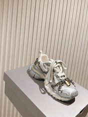 BALENCIAGA 25S 3XL SNEAKERS CHAIN-PADLOCK IN BEIGE MESH FABRIC AND SILVER PU