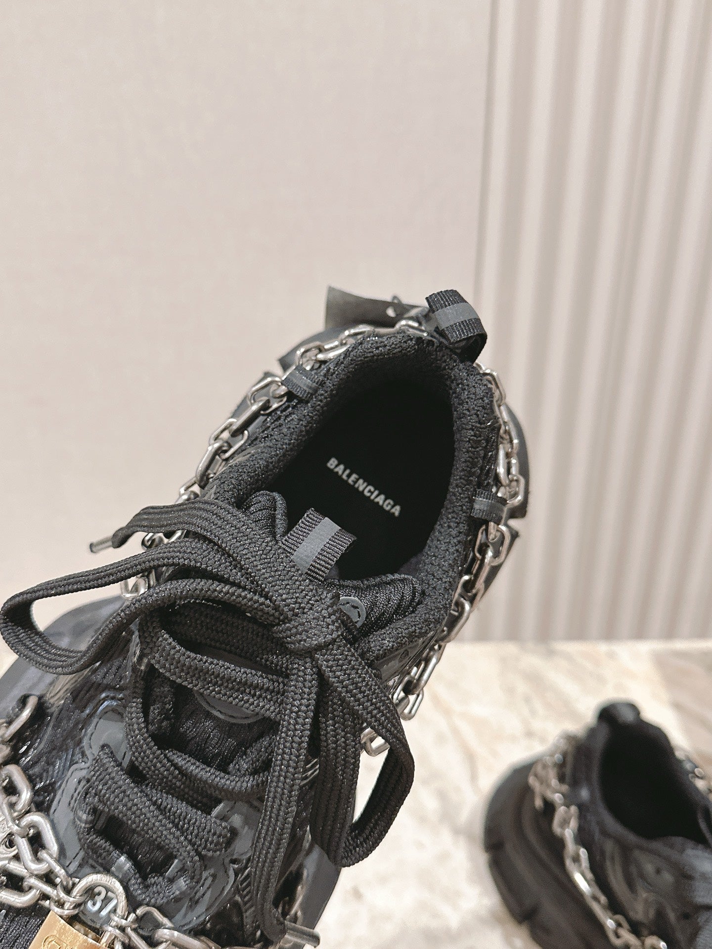 BALENCIAGA 25S 3XL SNEAKERS CHAIN-PADLOCK IN BLACK MESH FABRIC AND PU