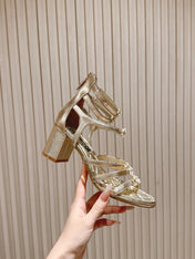 CC HIGH SANDAL 25S IN GOLD LAMBSKIN PEARL FLOWERS