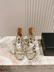 CC HIGH SANDAL 25S IN GOLD LAMBSKIN PEARL FLOWERS