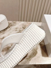 CHLOÉ 26S PLATFORM FLIP-FLOPS IN WHITE LAMBSKIN