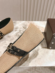 ALAIA MARY JANE 25S IN BEIGE RAFFIA AND BLACK LAMBSKIN WITH SILVER HARDWARE