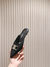 CELINE 25S ALMA TRIOMPHE MULE 45MM IN BLACK DENIM SILVER HARDWARE
