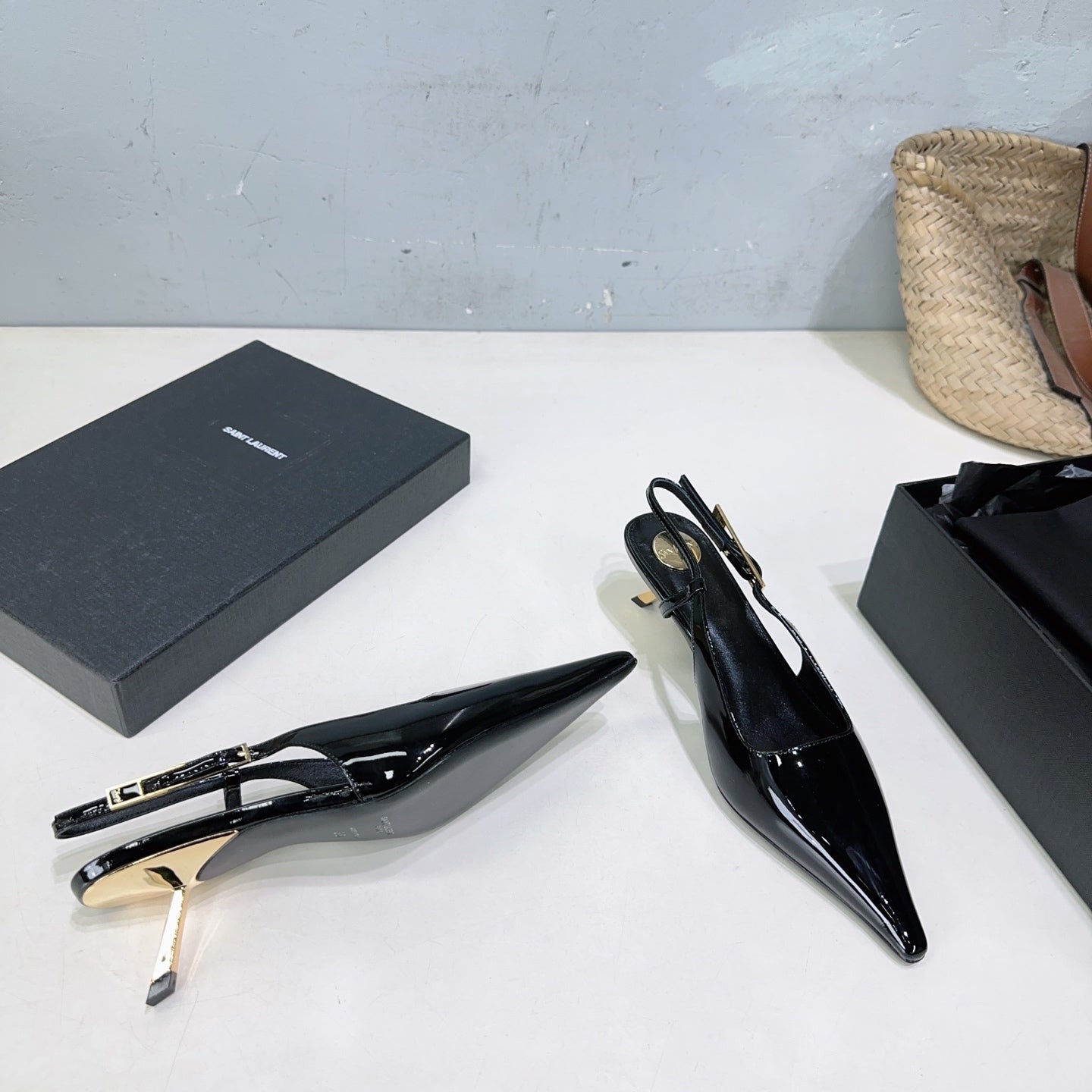 YSL 26S SLINGBACK HEELS 65 MM IN BLACK CALFSKIN