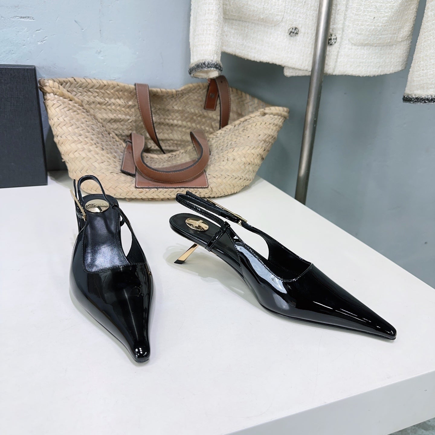 YSL 26S SLINGBACK HEELS 65 MM IN BLACK CALFSKIN