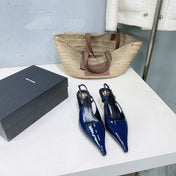 YSL 26S SLINGBACK HEELS 65 MM IN NAVY BLUE CALFSKIN