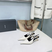 YSL 26S SLINGBACK HEELS 65 MM IN WHITE CALFSKIN