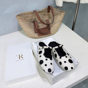 THE ROW 26S MARY JANE FLATS IN WHITE CALFSKIN POLKA DOT CALF HAIR