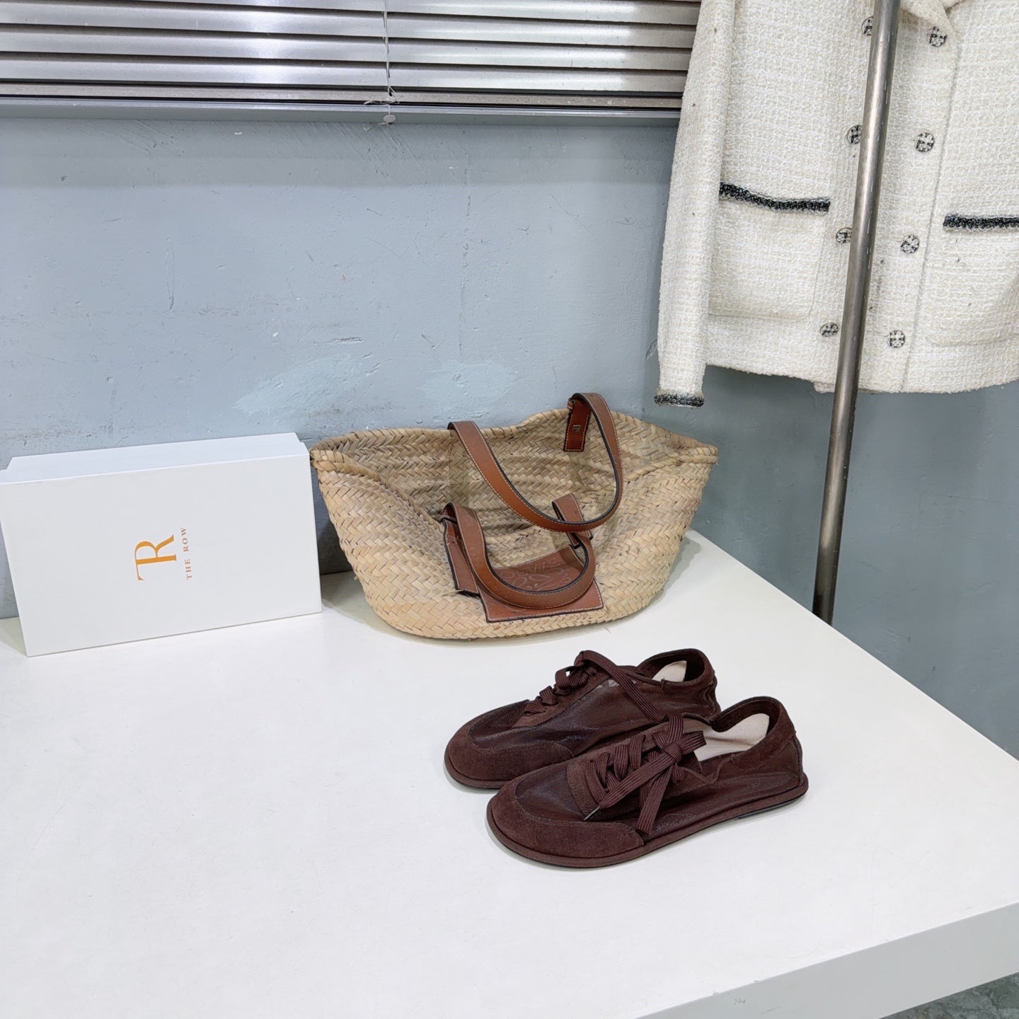 THE ROW 26S LACE UP SNEAKERS IN DARK BROWN SUEDE AND MESH