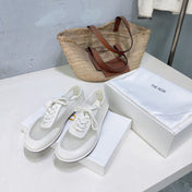 THE ROW 26S LACE UP SNEAKERS IN WHITE CALFSKIN AND MESH