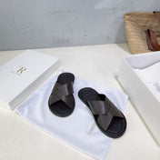 THE ROW 26S SLIDES SANDALS IN DARK BROWN CALFKIN