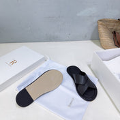 THE ROW 26S SLIDES SANDALS IN BLACK CALFKIN