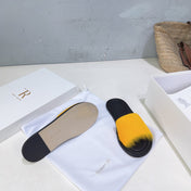 THE ROW 26S SLIDES SANDALS IN YELLOW MINK FUR AND BLACK CALFSKIN