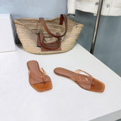 THE ROW 26S SQUARE TOE THONG SANDALS IN TRANSLUCENT BROWN PVC WITH SILVER FOOTBED