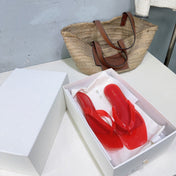 THE ROW 26S SQUARE TOE THONG SANDALS IN TRANSLUCENT RED PVC WITH SILVER FOOTBED