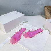THE ROW 26S SQUARE TOE THONG SANDALS IN TRANSLUCENT PINK PVC WITH SILVER FOOTBED