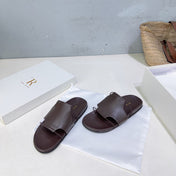 THE ROW 26S STRAP SLIDES IN CHOCOLATE BROWN CALFSKIN