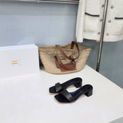THE ROW 26S SQUARE TOE SLIDE SANDALS 45MM IN BLACK CALFSKIN
