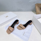 THE ROW 26S SQUARE TOE SLIDE SANDALS 45MM IN NUDE BEIGE CALFSKIN