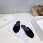 THE ROW 26S ROUND TOE MULE FLATS IN BLACK SUEDE
