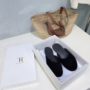 THE ROW 26S ROUND TOE MULE FLATS IN BLACK SUEDE