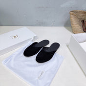 THE ROW 26S ROUND TOE MULE FLATS IN BLACK SUEDE