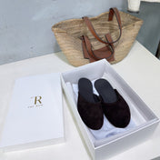 THE ROW 26S ROUND TOE MULE FLATS IN DARK BROWN SUEDE
