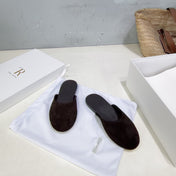 THE ROW 26S ROUND TOE MULE FLATS IN DARK BROWN SUEDE