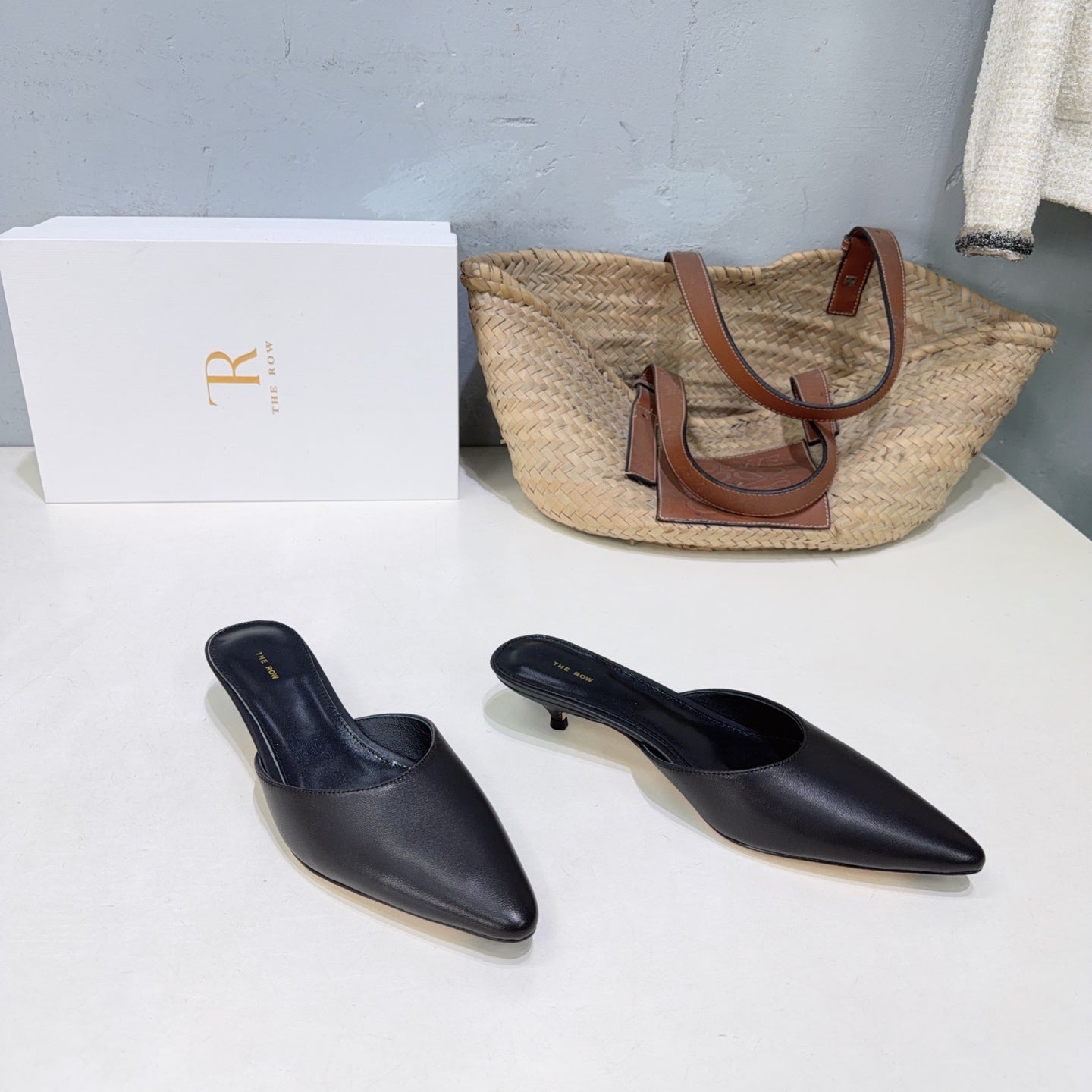 THE ROW 26S POINTED TOE MULE HEELS 35MM IN BLACK CALFSKIN