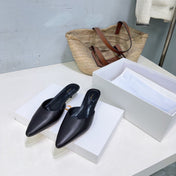 THE ROW 26S POINTED TOE MULE HEELS 35MM IN BLACK CALFSKIN