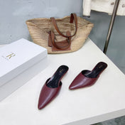 THE ROW 26S POINTED TOE MULE HEELS 35MM IN BURGUNDY RED CALFSKIN