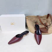 THE ROW 26S POINTED TOE MULE HEELS 35MM IN BURGUNDY RED CALFSKIN