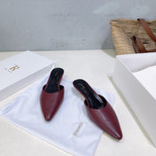 THE ROW 26S POINTED TOE MULE HEELS 35MM IN BURGUNDY RED CALFSKIN