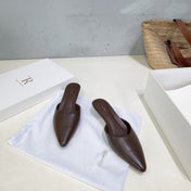 THE ROW 26S POINTED TOE MULE HEELS 35MM IN CHOCOLATE BROWN CALFSKIN