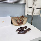 THE ROW 26S POINTED TOE MULE HEELS 35MM IN CHOCOLATE BROWN CALFSKIN