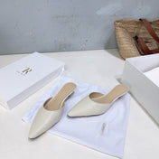 THE ROW 26S POINTED TOE MULE HEELS 35MM IN IVORY WHITE CALFSKIN