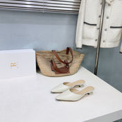 THE ROW 26S POINTED TOE MULE HEELS 35MM IN IVORY WHITE CALFSKIN