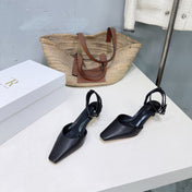 THE ROW 26S SQUARE TOE SLINGBACK HEELS 45MM IN BLACK CALFSKIN