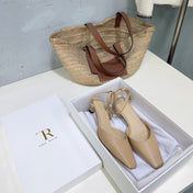THE ROW 26S SQUARE TOE SLINGBACK HEELS 45MM IN BEIGE CALFSKIN