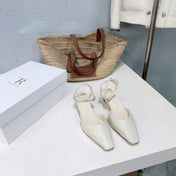 THE ROW 26S SQUARE TOE SLINGBACK HEELS 45MM IN IVORY WHITE CALFSKIN