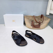 THE ROW 26S CROSS STRAP SANDALS IN BLACK CALFSKIN CALF HAIR