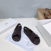 THE ROW 26S CROSS STRAP SANDALS IN DARK BROWN SUEDE