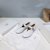 THE ROW 26S MARY JANE FLATS IN WHITE CALFSKIN SILVER HARDWARE