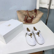 THE ROW 26S MARY JANE FLATS IN WHITE CALFSKIN SILVER HARDWARE