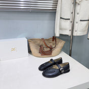 THE ROW 26S MARY JANE FLATS IN BLACK CALFSKIN SILVER HARDWARE