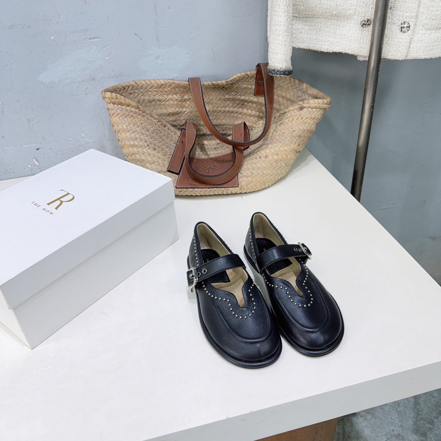THE ROW 26S MARY JANE FLATS IN BLACK CALFSKIN SILVER HARDWARE