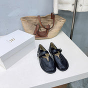THE ROW 26S MARY JANE FLATS IN BLACK CALFSKIN SILVER HARDWARE
