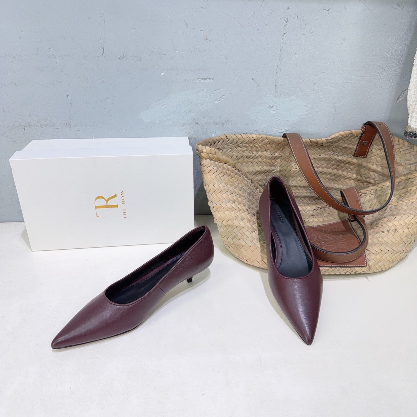 THE ROW 26S POINTED TOE PUMPS 35MM IN BURGUNDY RED CALFSKIN