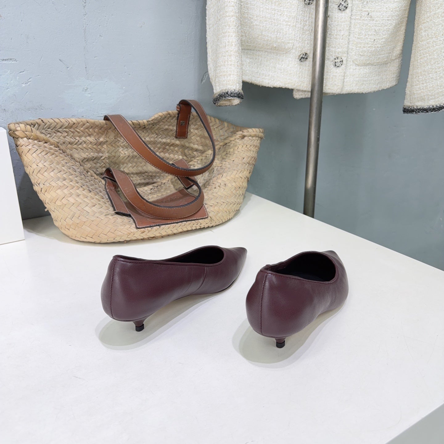 THE ROW 26S POINTED TOE PUMPS 35MM IN BURGUNDY RED CALFSKIN