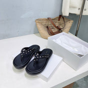 THE ROW 26S PLATFORM THONG SANDALS IN BLACK CALFSKIN & POLKA DOT CALF HAIR STRAPS
